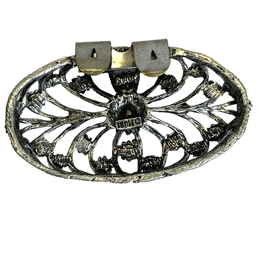Vintage MUSI‎ Shoe Clips Silver Tone Ornate Design Set Of 2 with Rhinestones